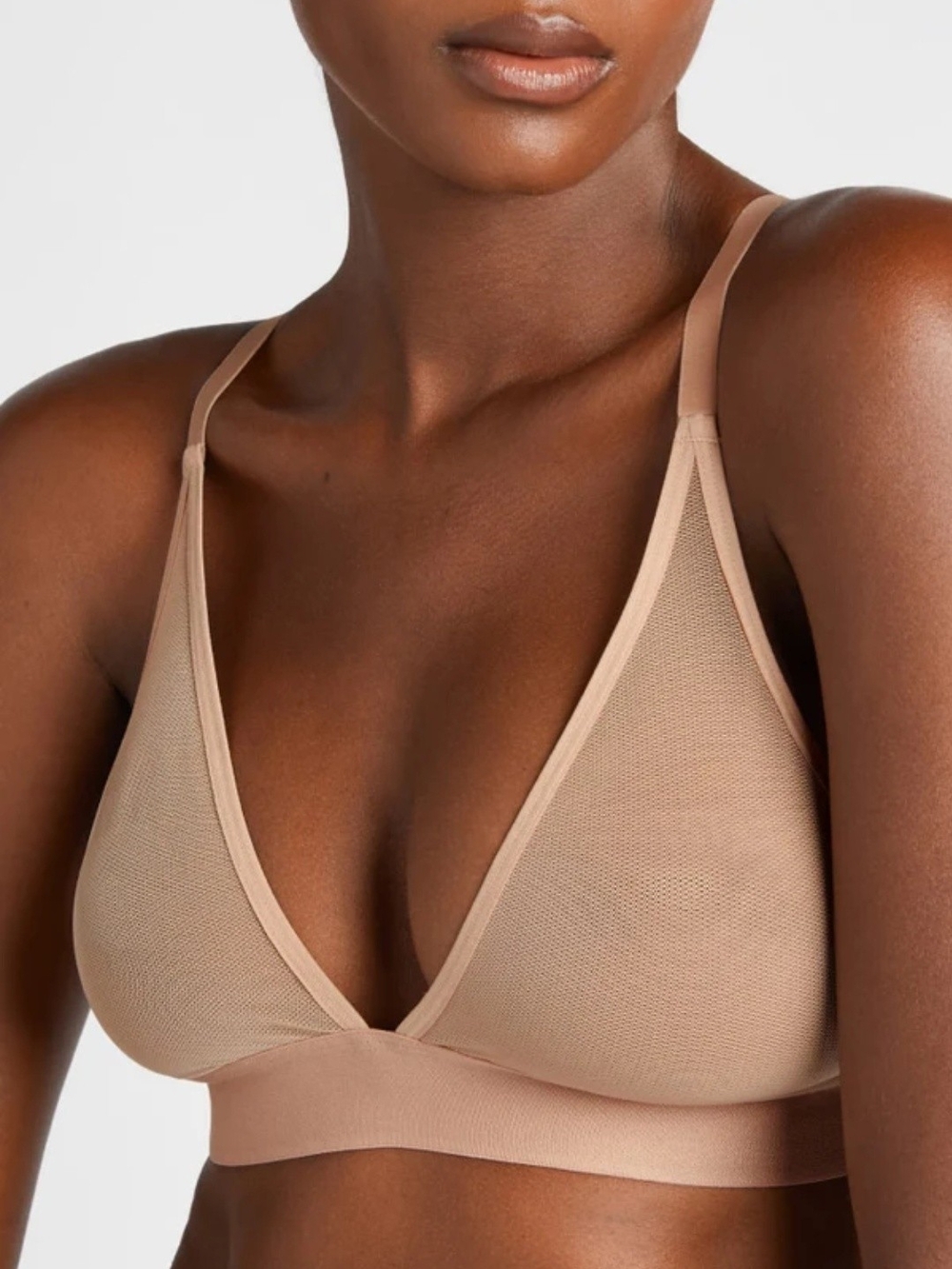 Negative Sieve Triangle Mesh Non Wire Bra Size 2 Nude Bralette Minimalist Luxe